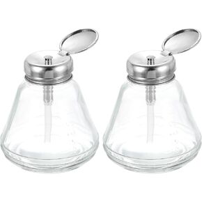 HARFINGTON 2pcs Solvent Alcohol Dispensers 180ml(6.1oz) Conical Push Down Liquid Dispenser Pump Bottle Sprinkler Head with Plastic Tube and Aluminum Core for Acetone Polish Remover