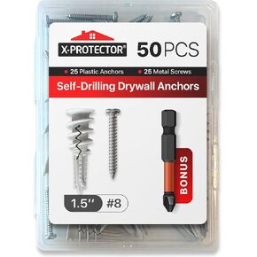 X-Protector Drywall Anchors 270 PCS Set - #6, #7, #8-135 Wall Anchors + 135 Flat Head Screws - Premium Dry Wall Anchors and Screws Kit - Wall Anchors for Drywall, Concrete, Brick & Other Surfaces!