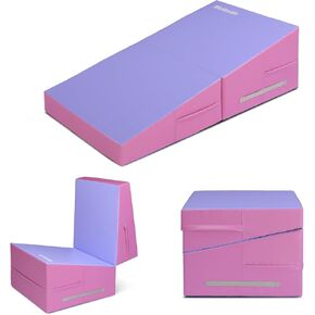 Incline Gymnastics Mat, Folding Gymnastics Cheese Wedge Mat, Gym Fitness Tumbling Skill Shape Mat for Kids Girls Home Training Exercise Mat, 48"x24"x14"