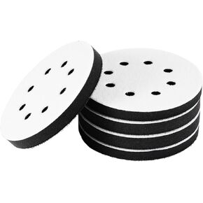 5pcs Orbital Sander Pads, 8 Holes Sponge Sanding Pads with Hook and Loop Face White and Black Foam Sanding Soft Density Interface Pads for Orbital Sander Sponge Cushion Buffer Backing Pad