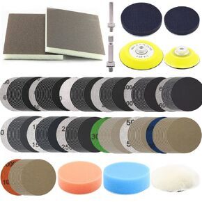 141pcs Sandpapers 3 Inch Sanding Disc Set Grit 60-10000 Wet Dry Sandpaper with 1/4" Shank 3inch 2inch Backer Plate and Sanding Sponge and Soft Foam Buffering Pad Drill Sanding Attachment