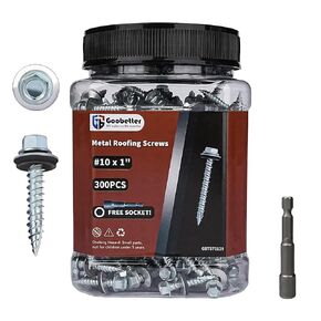 Metal Roofing Screws 10 x 1 Galvanized Hex Head Sheet Metal Screws, Metal to Wood Siding Screws, Self Tapping Screws with EPDM Washer for Corrugated Roofing (Silver-300Pcs)