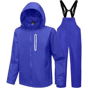 SWISSWELL Men's Heavy Duty Work Utility Rain Gear Suit Jacket and Rain Bibs Pants Waterproof for Fishing Sailing Boating
