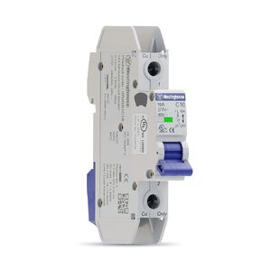 Westinghouse UL 489 AC Miniature Circuit Breaker, 10 Amp, Single Pole, C Curve, 10kA, 277V AC, 60V DC, Non-Polarized, UL Listed, DIN Rail Breaker with Thermal Magnetic Trip