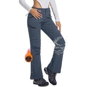 Women's Snow Ski Hiking Pants Waterproof Fleece Lined Softshell Insulated Winter Snowboarding Outdoor Flare Pants