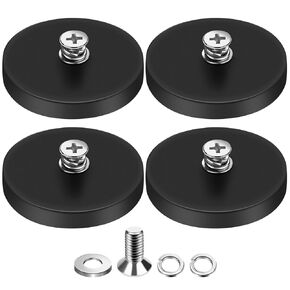 DIYMAG 4Pcs Rubber Coated Anti-Scratch Mounting Magnets, 30LBS Neodymium Magnet Base with M5 Threaded Studs，Strong Magnets Hold The Base for Light Bar Mirror Camera Tool （4 Pack,1.69 Inch）