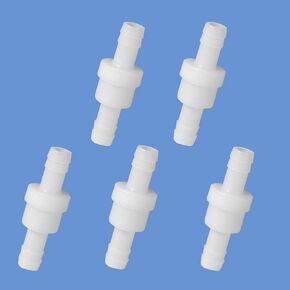 Quickun 1/2" Barb Hose One Way Inline Check Valve Non Return Ozone Resistance PVDF Plastic One-Way Fuel Oil Water Gas Pump Air Check Valve, 5 Pcs
