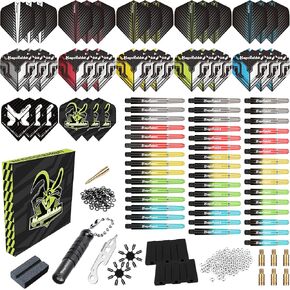 MagaRabbit Dart Accessories Kit, 36 Dart Flights, 45 Dart Shafts, Sharpener, Dart Stems Remover Tool, 50 Metal Rings, 16 Dart Flight Protectors