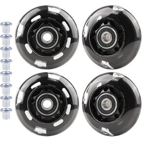 4-Pack PU Inline Skate Wheels Flashing Wheels Replacement w/Bushings for Kids Youth Children's Roller Skates (Black, 72mm)