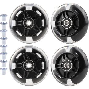 4-Pack PU Inline Skate Wheels Flashing Wheels Replacement w/Bushings for Kids Youth Children's Roller Skates (Black, 72mm) in Saudi Arabia