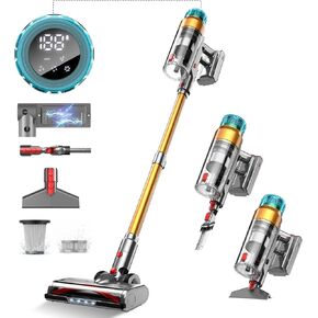 Cordless Vacuum Cleaner 600W 55Kpa Stick Vacuum,Up to 55Mins, Vacuum Cleaners for Home Rechargeable Wall Mount OLED Color Screen Anti-tangled Vacuum for Car,Hardwood Floor,Carpets,Pet Hair EHBL