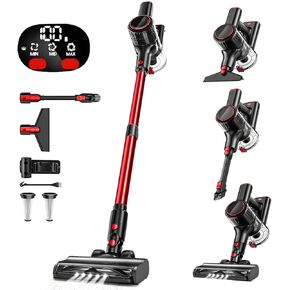 Cordless Vacuum Cleaner, 33Kpa Vacuum Cleaners for Home, 8-in-1 Anti-Tangle Stick Vacuum with LED Display, 3 Modes Suction, Lightweight Vacuum for Hardwood Floor/Carpet/Pet Hair