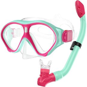 Gintenco Snorkeling Gear for Kids, Dry Top Kids Snorkel Set for Age 6-14, Anti-Fog Tempered Glass Swimming Goggles Anti Leak Diving Mask 180 Degree View for Youth Toddler Girls Boys