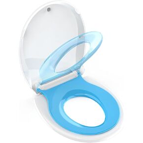 Potty Training Seat Built-in Toilet Seat, Round Toilet Seat 16.5inch with Baby Seat 2 in 1 Soft Close Quiet No Slapping, Magnetic Absorption, Easy Installation for Bottom Fixing Toilet