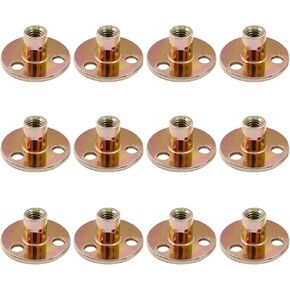 12PCS 1/4" Brad Hole T-Nut Zinc Plated Carbon Steel 3-Hole T-Nuts Round Base Screw-in T-Nuts Furniture Hardware Flange Insert Female Thread for Wood Furniture
