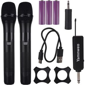 AX322 Wireless Microphone, UHF Metal Dual Handheld Wireless Dynamic Microphone System with Rechargeable Receiver, 1/4-inch Output for Karaoke, Meetings, Singing, Churches, Weddings