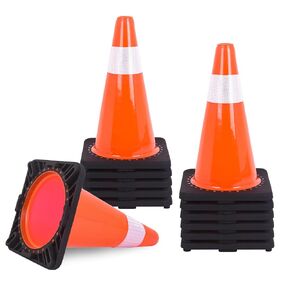12 Pack Traffic Cones 28 Inch Safety Cones with Handle and Weighted Base Heavy Duty Orange Construction Cones with Reflective Collars for Parking Lot, Road Safety, Driving Training
