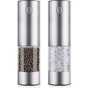 Electric Salt and Pepper Grinder Set Rechargeable with Light, Automatic & Adjustable Coarseness, Kitchen Gadgets, Housewarming Gifts for New Home, Stainless Steel