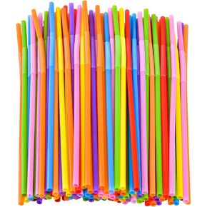 100PCS Flexible Plastic Straws, Colorful Disposable Bendy Party Fancy Straws12.8inch Extra Long Straws Party Decorations