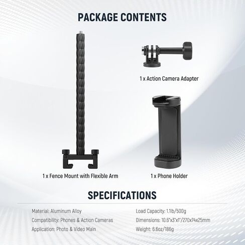 NEEWER Action Camera Mount Kit with Super Clamp, Soft Tube, Action Camera Adapter, Adjustable Phone Holder for Flat/Round Surfaces, Compatible with GoPro Insta360 DJI Action Camera Smartphone GP-26 in Saudi Arabia