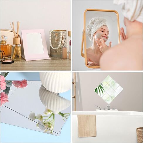 8 Pcs Acrylic Mirror Tiles 4x6 Inch Shatter Proof Plastic Mirrors with Soft Round Corners Non Glass Mirror Double Sided Protective Safety Mirror Sheets Self Adhesive Mirror Stickers Rectangular Mirror in Saudi Arabia