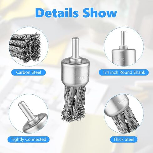 Rocaris 28 Pack Wire Wheel Brush, Carbon Steel & Twist Knot Cup Brush | 1/4-Inch Round Shank for Rust Removal, Corrosion and Scrub Surfaces in Saudi Arabia