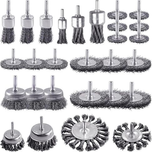 Rocaris 28 Pack Wire Wheel Brush, Carbon Steel & Twist Knot Cup Brush | 1/4-Inch Round Shank for Rust Removal, Corrosion and Scrub Surfaces in Saudi Arabia