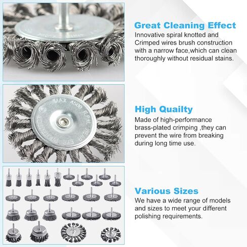Rocaris 28 Pack Wire Wheel Brush, Carbon Steel & Twist Knot Cup Brush | 1/4-Inch Round Shank for Rust Removal, Corrosion and Scrub Surfaces in Saudi Arabia