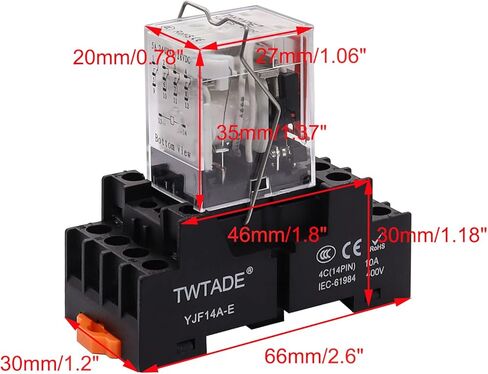 TWTADE 2PCS AC 110V/120V Relay 10A Electromagnetic Power Coil Relay 8 Pins 2DPT 2NO 2NC with Indicator Light, Socket Base & DIN Rail -YJ2N-LY in Kuwait
