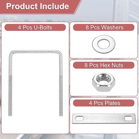 uxcell 4Sets 304 Stainless Steel Square U-Bolts, 3.54" (90mm) Inner Width 5.12" (130mm) Length M8 with Nuts, Frame Plate, Gasket for Automobiles Trailer, Ski Boat, Fishing Boat, Pipelines in Saudi Arabia