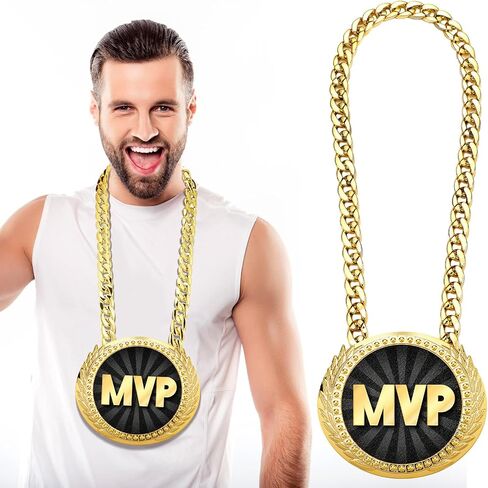 Tondiamo Sports MVP Turnover Chain Medal 6" Big Gold Champ Award Necklace Chain Baseball Basketball Football Soccer Softball Volleyball Sports Competitions Prize Gifts and Party Favors in Saudi Arabia