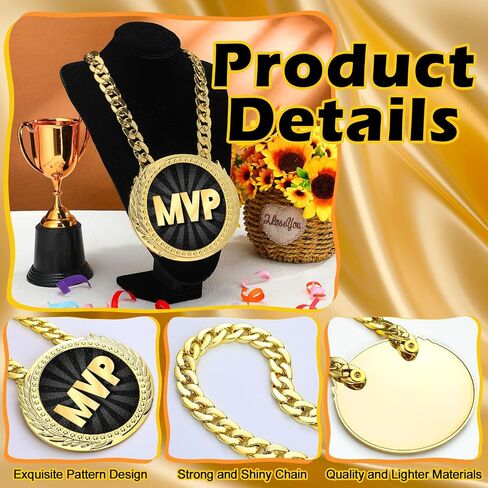 Tondiamo Sports MVP Turnover Chain Medal 6" Big Gold Champ Award Necklace Chain Baseball Basketball Football Soccer Softball Volleyball Sports Competitions Prize Gifts and Party Favors in Saudi Arabia
