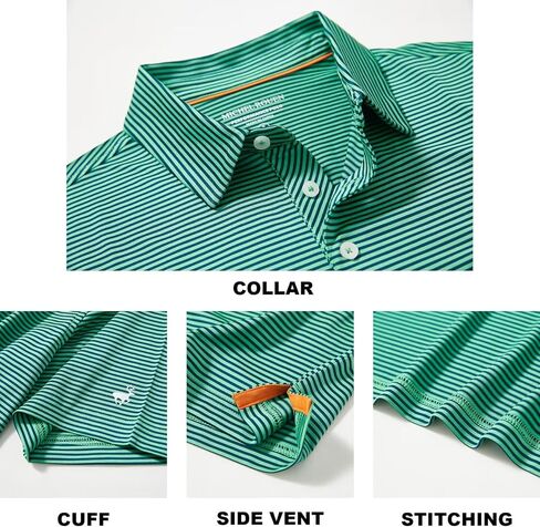 Mens Golf Shirt Moisture Wicking Dry Fit Performance Sport Short Sleeve Striped Golf Polo Shirts for Men in Kuwait