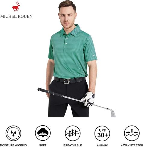 Mens Golf Shirt Moisture Wicking Dry Fit Performance Sport Short Sleeve Striped Golf Polo Shirts for Men in Kuwait