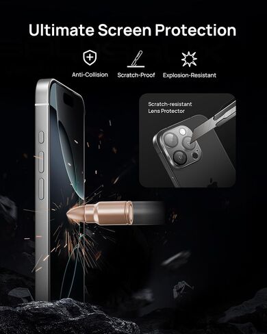 SODI Screen Protector + Camera Lens Protector for iPhone 16 pro [6.3''], Auto-Alignment OneTouch Tempered Glass, 30 seconds Installation, Bubble Free, Case Friendly, Anti-Scratch [2+2 Pack] in Saudi Arabia