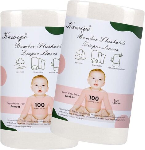 Diaper Liners -Kawigo Diaper Liner for Baby Cloth Diaper Disposable Natural Soft Viscose Made from Bamboo Unscented Compostable Fragrance Free Chlorine Free 1 Roll 100 Sheets in Saudi Arabia