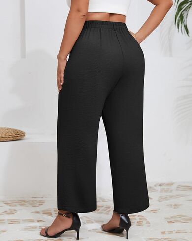 Neer Women's Plus Size Wide Leg Pants, Elastic High Waist Palazzo Pants Casual Business Trousers with Pockets in Saudi Arabia