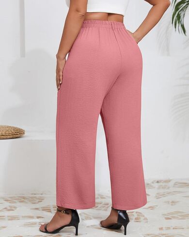 Neer Women's Plus Size Wide Leg Pants, Elastic High Waist Palazzo Pants Casual Business Trousers with Pockets in Saudi Arabia