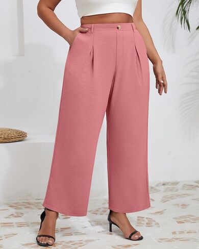 Neer Women's Plus Size Wide Leg Pants, Elastic High Waist Palazzo Pants Casual Business Trousers with Pockets in Saudi Arabia