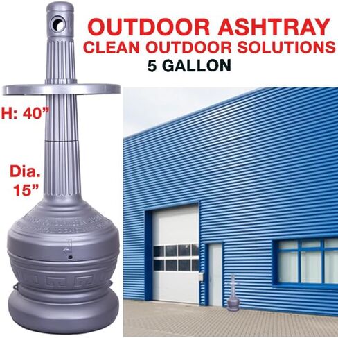 Industrial Outdoor Ashtray, 5 Gallon Self-Extinguishing Butt Receptacle, Standing Ash Disposal Can, Butt Container with Glass Holder, 15" Diameter x 40" Height, Gray in Saudi Arabia