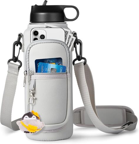 Water Bottle Holder with Strap for Hydroflask 32oz 40oz Insulated Water Bottle, Carrier Sling Bag with Phone Pocket Water Bottle Sleeve for Men Women Hiking Camping Travelling in Kuwait