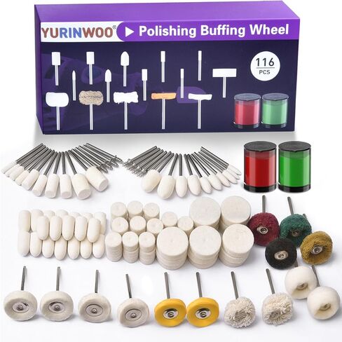 114 PCS Polishing Kit with 2Pcs Polishing Compound for Dremel, Abrasive Buffing Wheels Polishing Bits for Rotary Tool Accessories with 1/8 Inch Shank, Sanding Kit for Metal Wood Watch Jewelry Brass in Kuwait