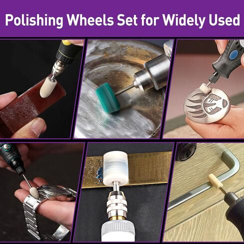 114 PCS Polishing Kit with 2Pcs Polishing Compound for Dremel, Abrasive Buffing Wheels Polishing Bits for Rotary Tool Accessories with 1/8 Inch Shank, Sanding Kit for Metal Wood Watch Jewelry Brass in Kuwait