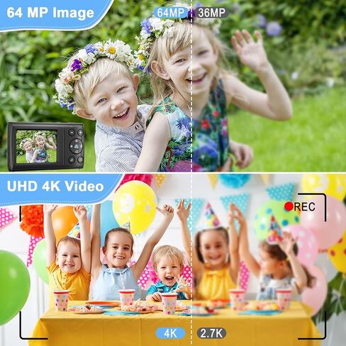 كاميرا رقمية صغيرة الحجم للأطفال: كاميرا فيديو بدقة 64 ميجابكسل بدقة 4K مع بطاقة MicroSD سعة 32 جيجابايت وتكبير رقمي 18X ونقطة تركيز تلقائي وكاميرا تصوير للفتيات والأولاد هدية عيد الميلاد - وردي in Kuwait
