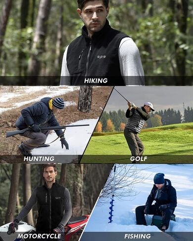 سترة ARRIS للرجال من الصوف المُدفأة والياقة مع حزمة بطارية متضمنة، حجم قابل للتعديل 8 مناطق تسخين ملابس تسخين للصيد باللون الأسود in Kuwait