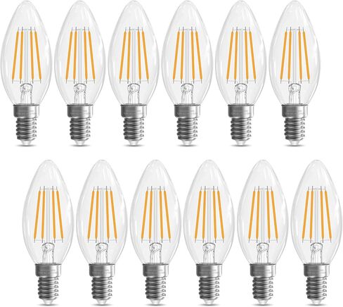 E12 Candelabra Bulb 40 watt, E12 LED Bulb Non-Dimmable Chandelier Light Bulbs, B10 Candle Light Bulbs 2700K Soft White, 90+CRI, 400LM, Cear Glass, 12 Pack in Kuwait