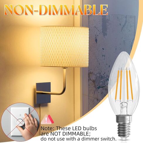 E12 Candelabra Bulb 40 watt, E12 LED Bulb Non-Dimmable Chandelier Light Bulbs, B10 Candle Light Bulbs 2700K Soft White, 90+CRI, 400LM, Cear Glass, 12 Pack in Kuwait