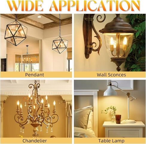 E12 Candelabra Bulb 40 watt, E12 LED Bulb Non-Dimmable Chandelier Light Bulbs, B10 Candle Light Bulbs 2700K Soft White, 90+CRI, 400LM, Cear Glass, 12 Pack in Kuwait