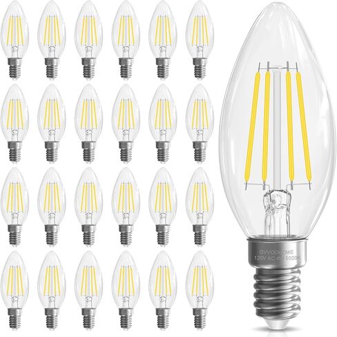 E12 Candelabra Bulb 40 watt, E12 LED Bulb Non-Dimmable Chandelier Light Bulbs, B10 Candle Light Bulbs 2700K Soft White, 90+CRI, 400LM, Cear Glass, 12 Pack in Kuwait