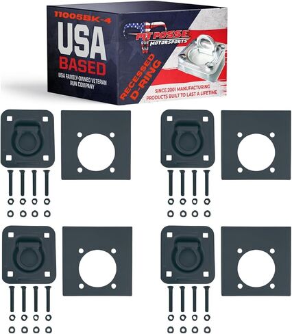 Pit Posse 11005BK-4 Cargo Trailer Recessed Pan D Ring Floor Rope Anchor Tie Down 6,000 lbs Breaking Strength - Flush Mount - Includes Washers and Mounting Hardware - Truck Bed SUV Van (4 Pack/Black) in Kuwait